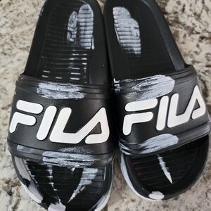 Fila Black and White Slide Sandals